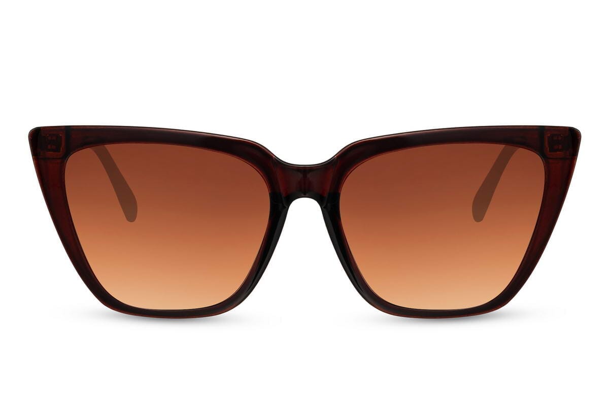 brown cat eye sunglasses. Gold sparkly arms. UV400 protected.