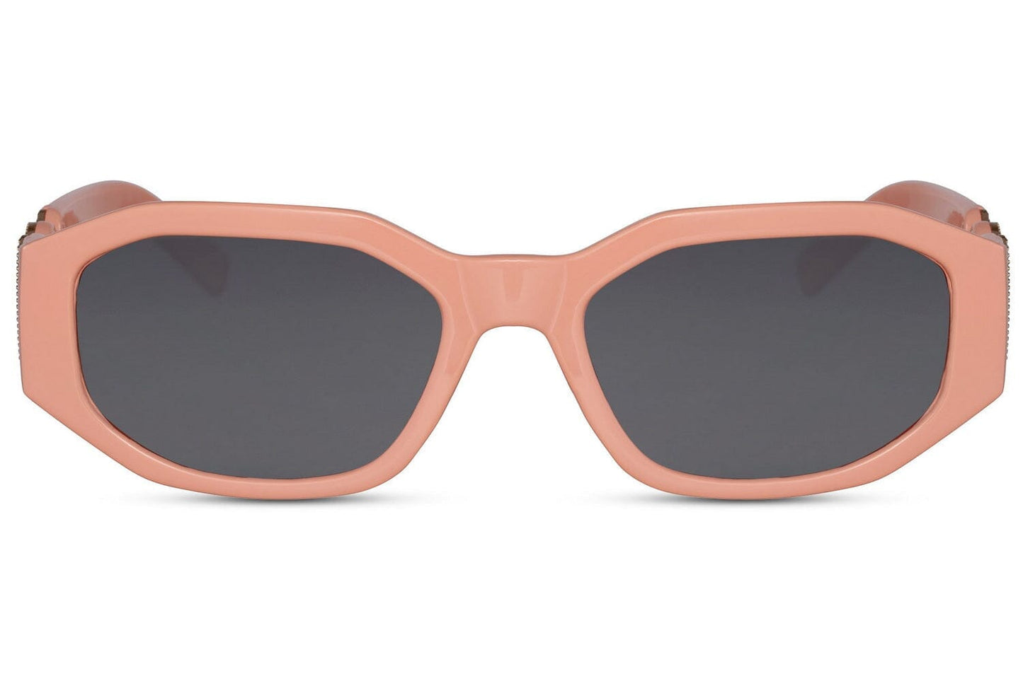 Orange sunglasses. Dark lenses. Gold detail on the sides.