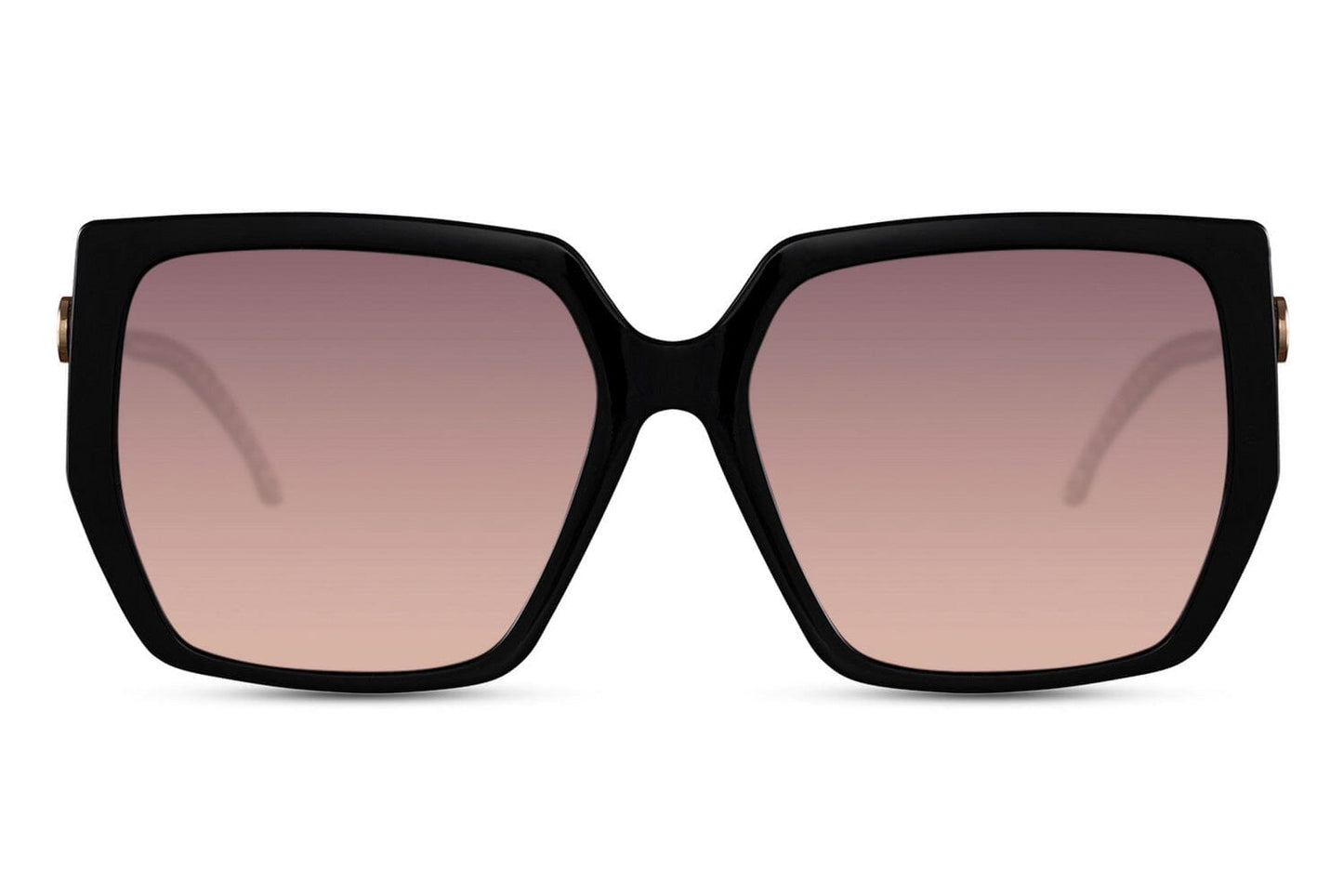 Retro oversized sunglasses. Front view. Uv400 protected. Purple lenses.