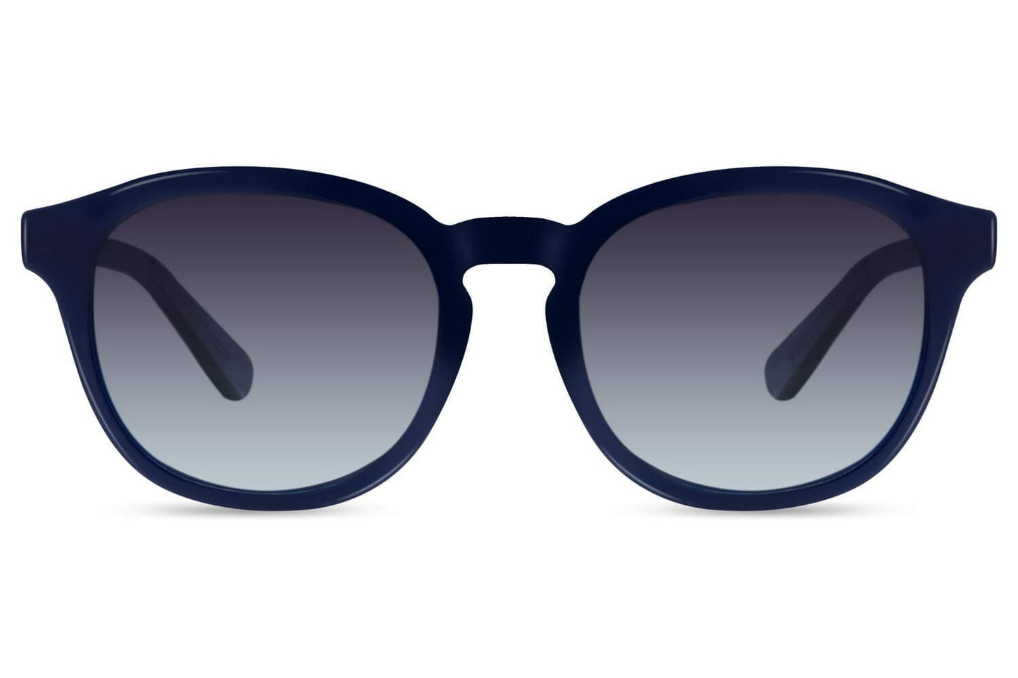 Round balck sunglasses. Front view. Keyhole nose bridge sunglasses.