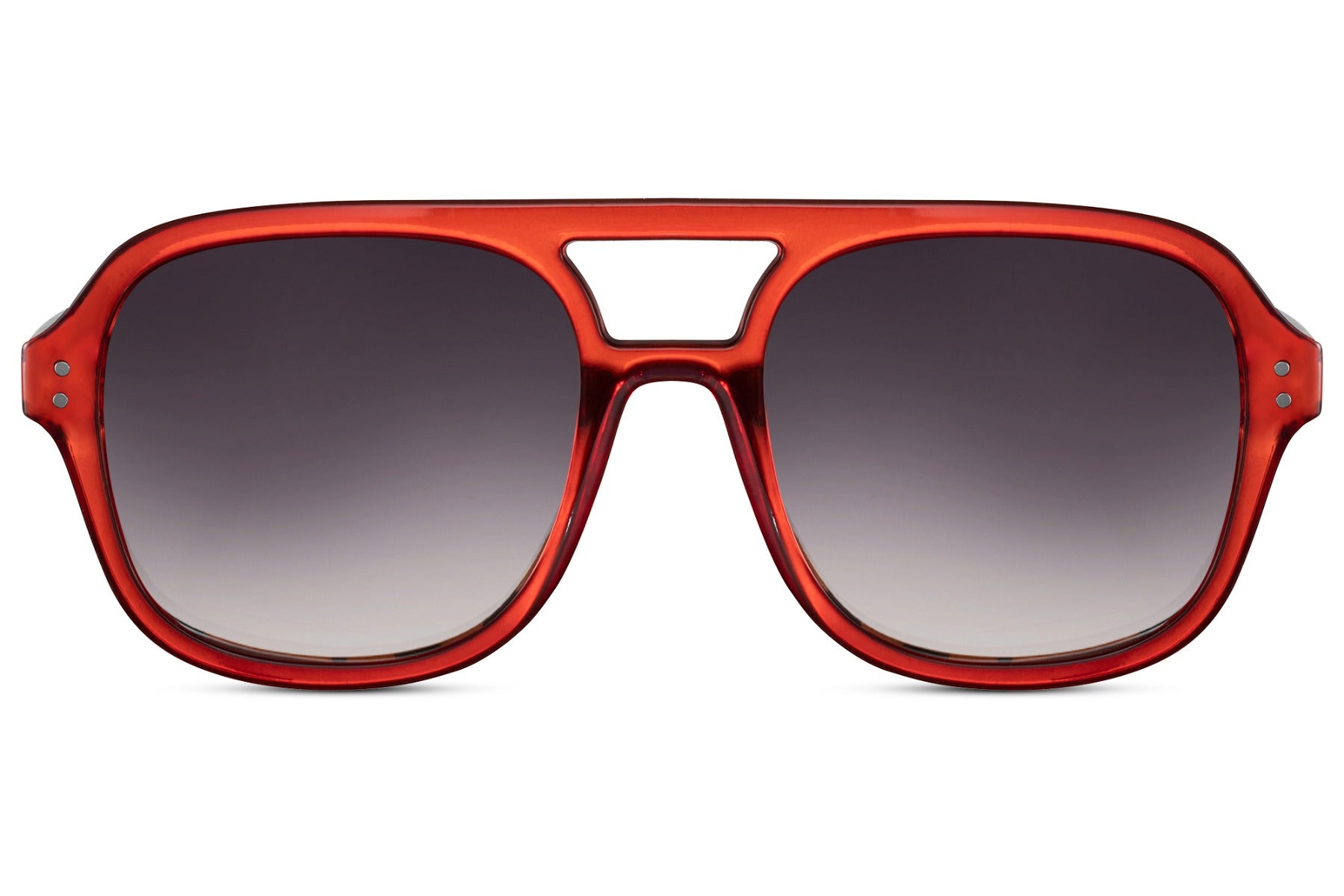 Aviator style sunglasses unisex. Red frames. Dark lenses. UV400 protected.