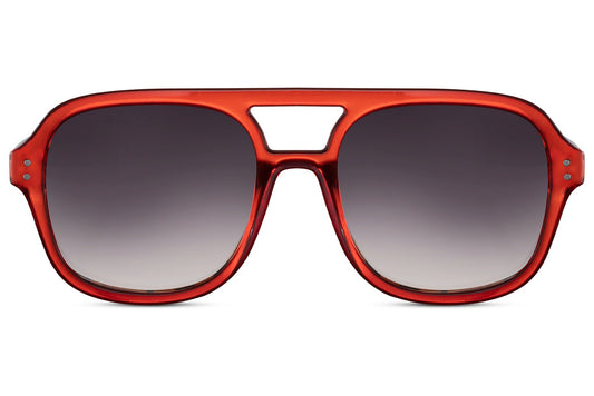 Aviator style sunglasses unisex. Red frames. Dark lenses. UV400 protected.