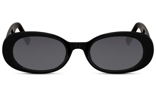 Black oval sunglasses. UV400 protected.