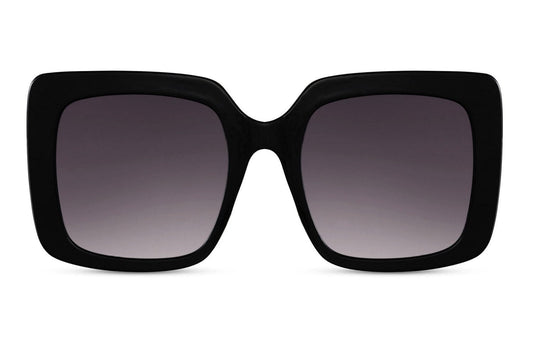 Black oversized square glasses. Dark frames. Acetate lenses.