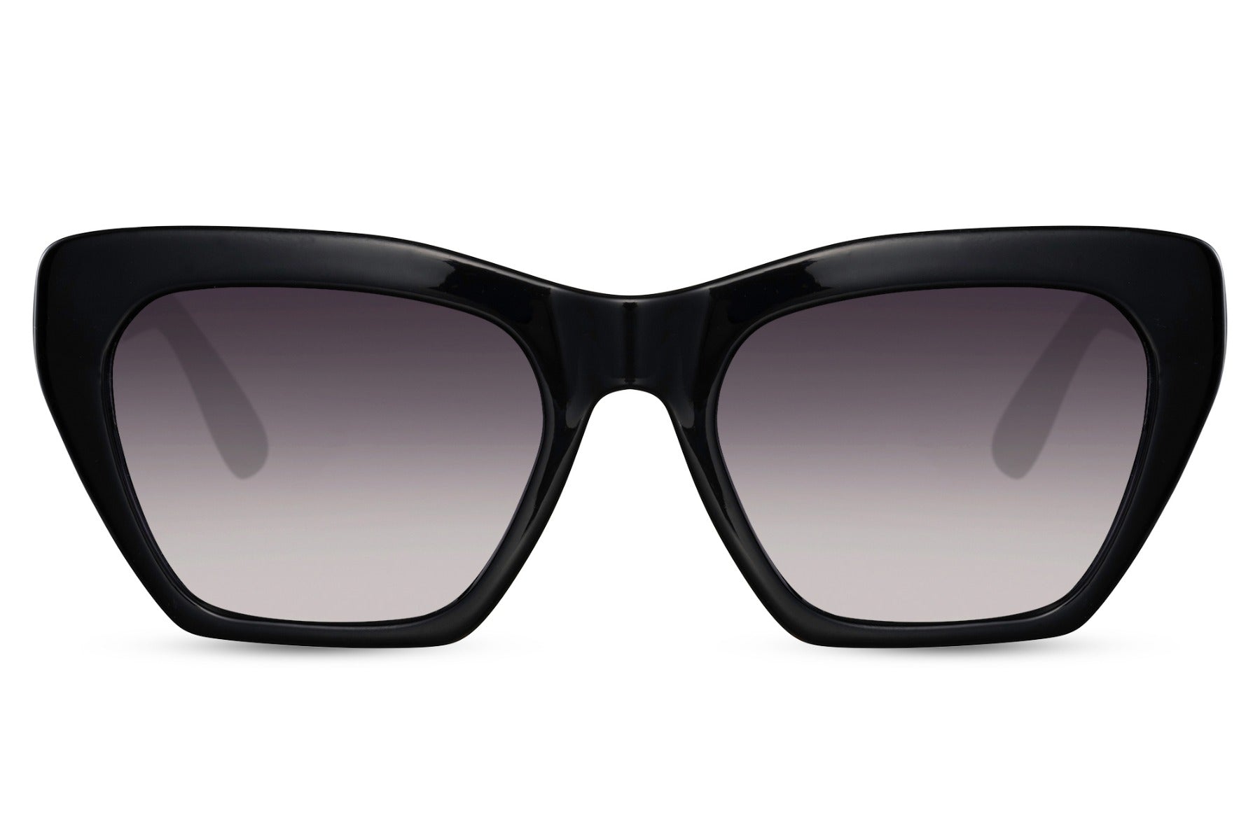 black square cat eye sunglasses with UV protection.