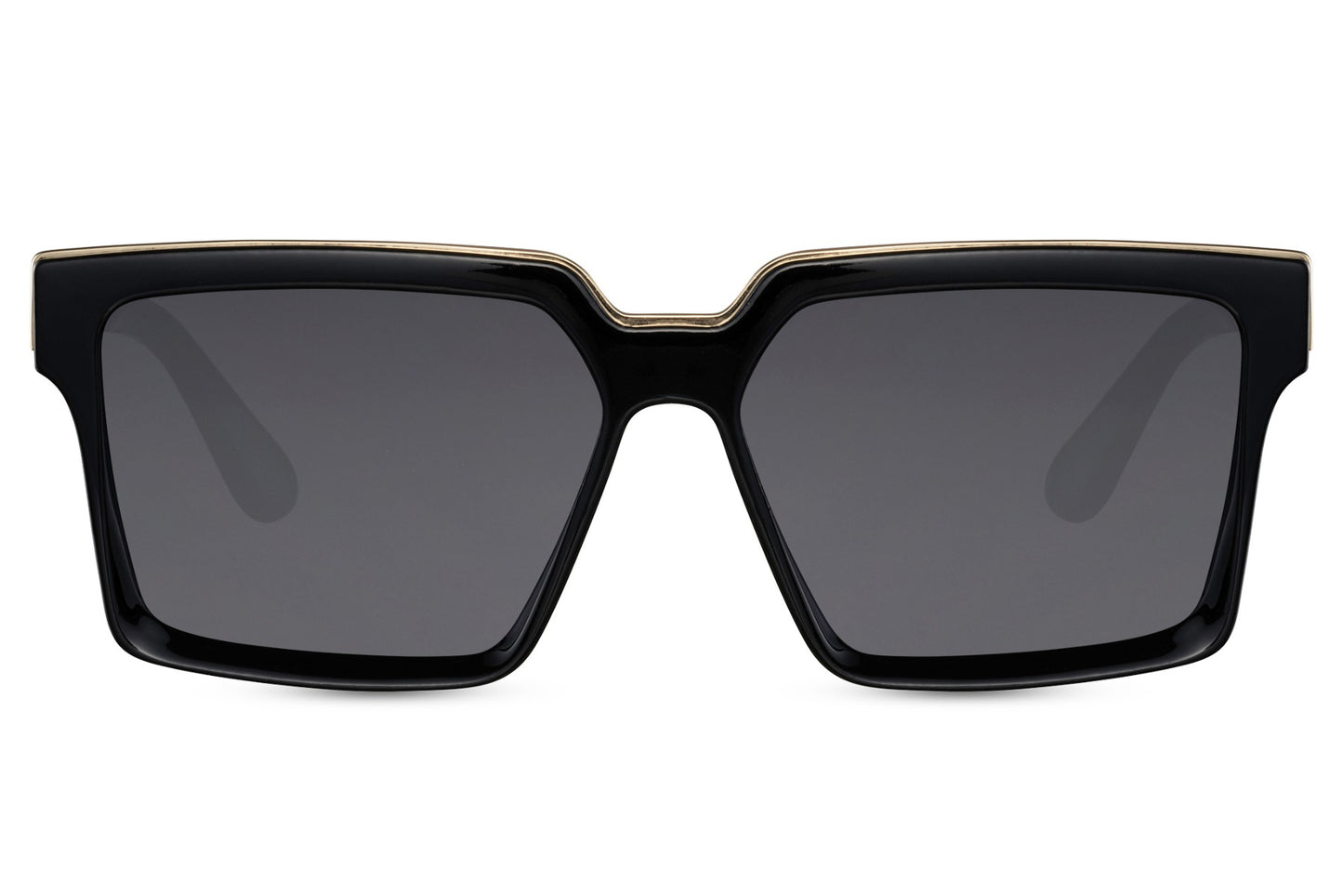 Black square sunglasses. Gold rims. UV400 protected. 