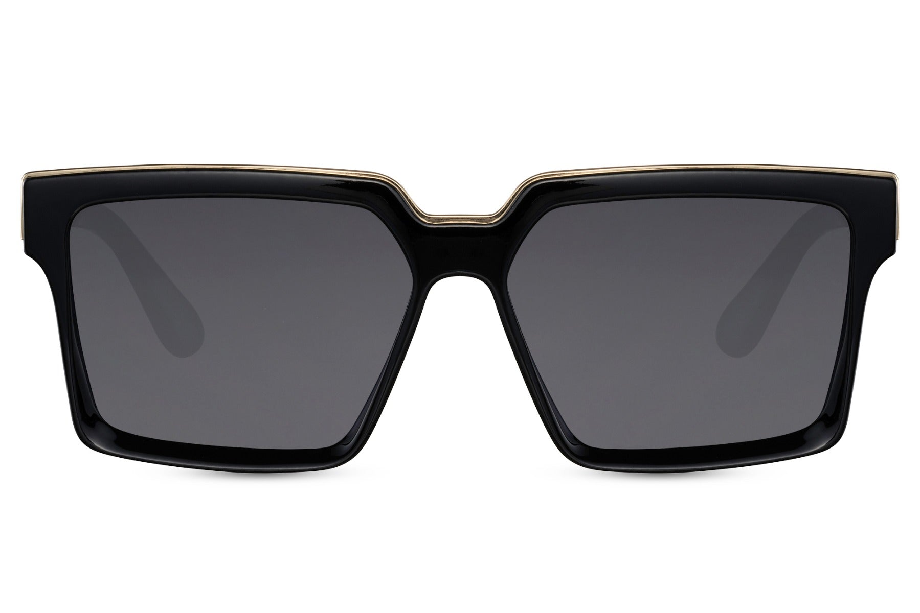 Black square sunglasses. Gold rims. UV400 protected. 