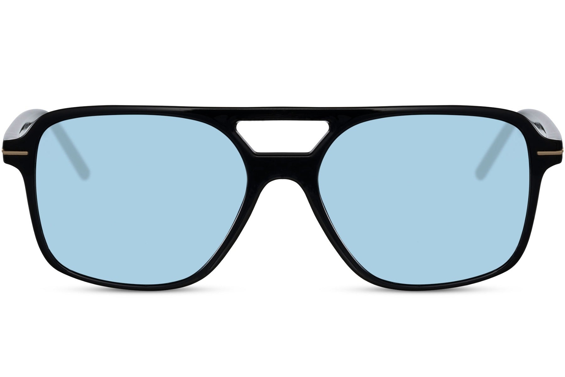 Blue lens aviator sunglasses.