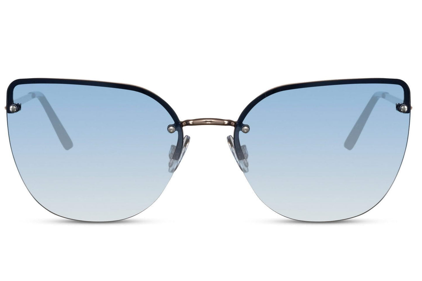 Blue lens shades. UV400 protected. Metal frames. Black flat top effect.