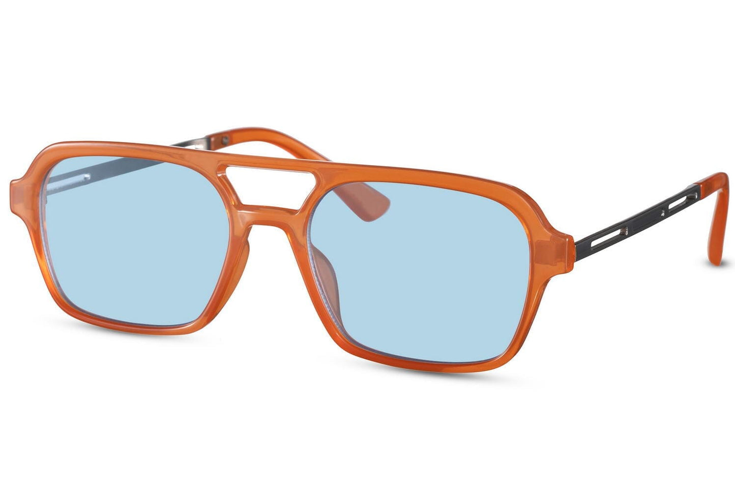 Blue lens sunglasses. Uv400 protected. Orange frames.