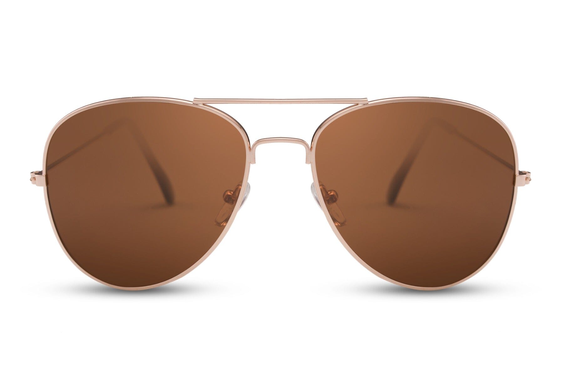 Brown gold aviators. Dark lenses. Gold frames. UV400 protected. Made from recycable materials.