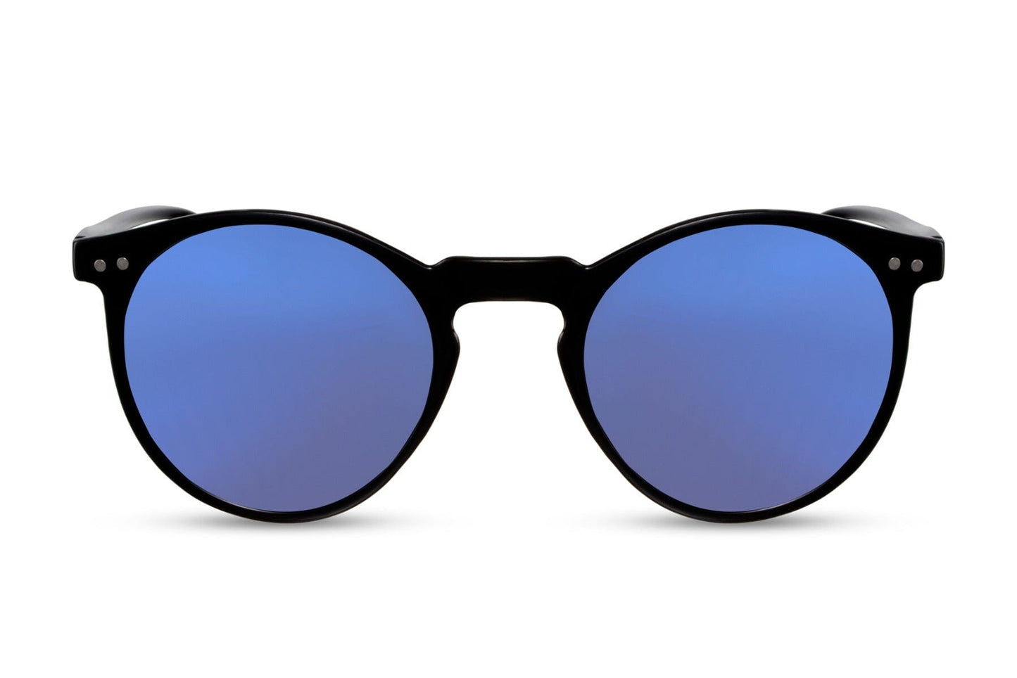 Dark blue round sunglasses. UV400 protected. Recycled materials.