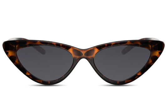 Narrow cat eye sunglasses. UV400 protected. Tortoiseshell colour.