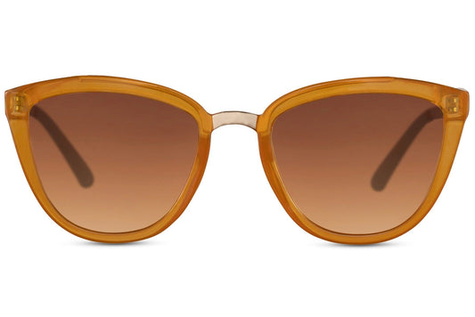 Orange cat eye sunnies with brown lenses