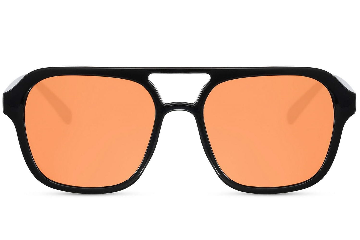 Orange lens sunglasses. Black frames. UV400 protected. Aviator style..