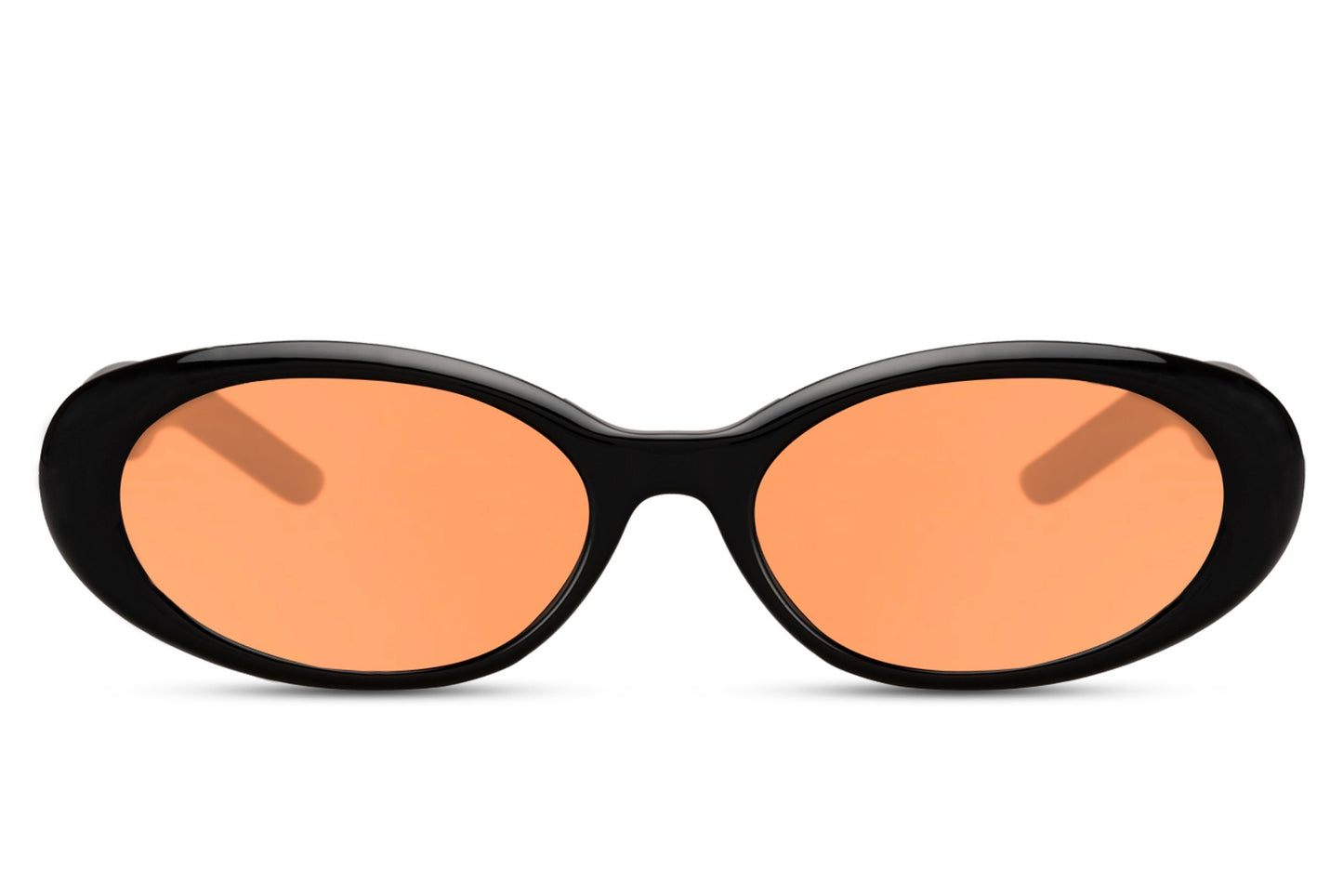 oval 90's sunglasses. Orange lenses. Black frames.