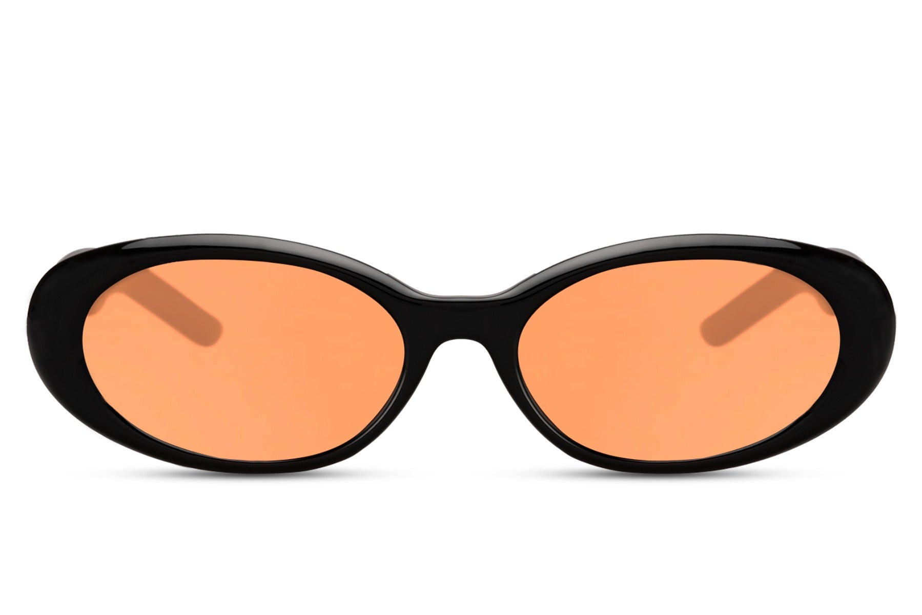 oval 90's sunglasses. Orange lenses. Black frames.