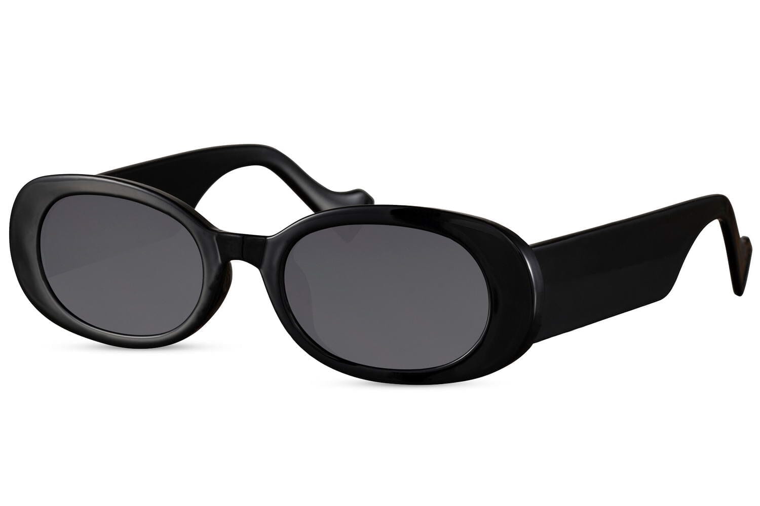 Oval acetate sunglasses. Black frames and black lenses.
