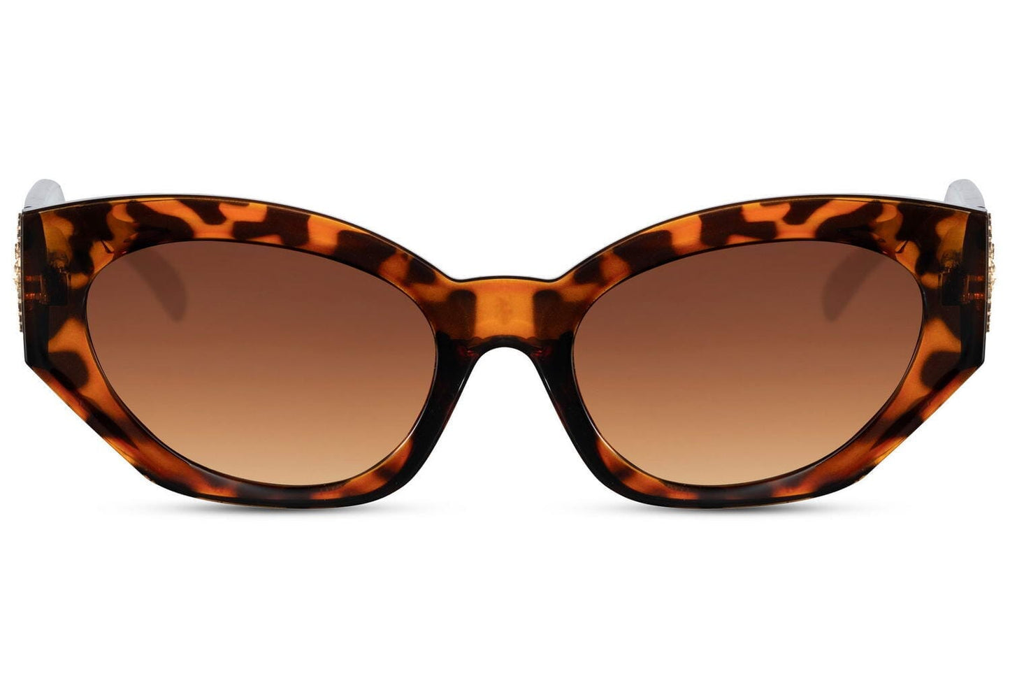 Oval cat eye sunglasses. UV400 protected. Acetate frames. Brown lenses.