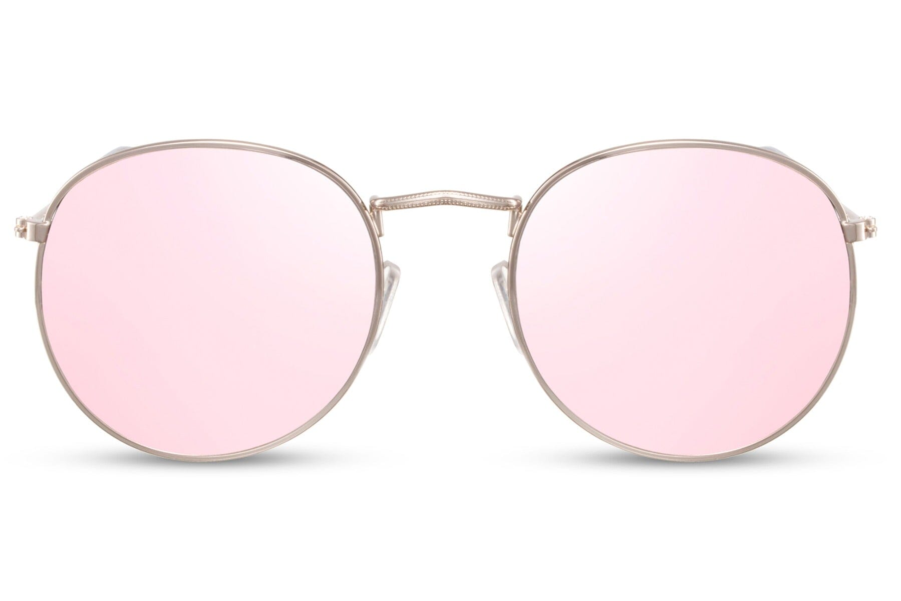 Pink lens round sunglasses. Gold frames. UV400 protected.