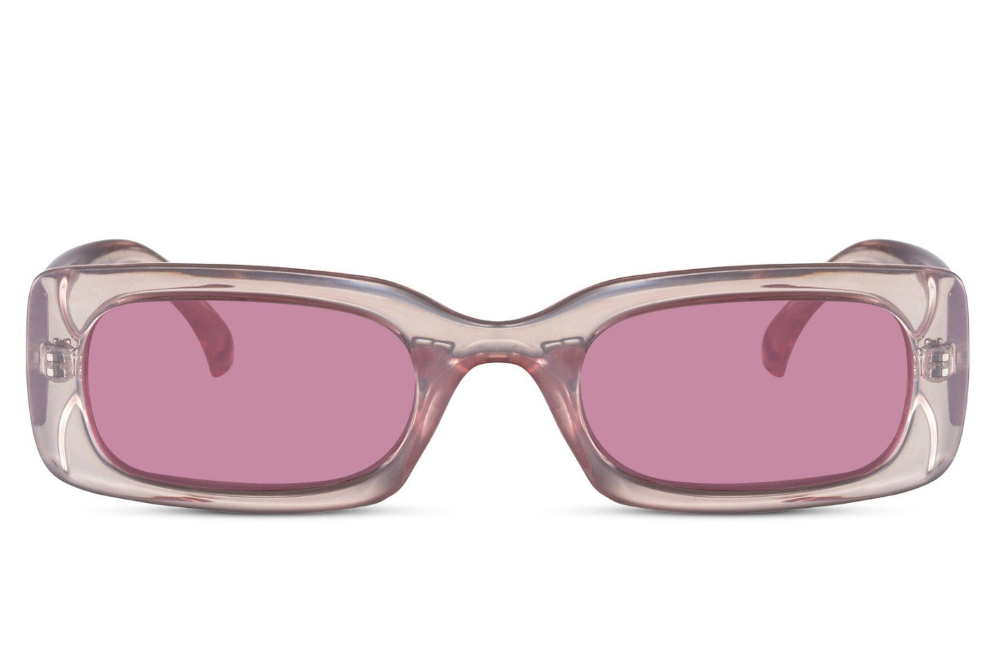 pink rectangular sunglasses. UV400 protected.