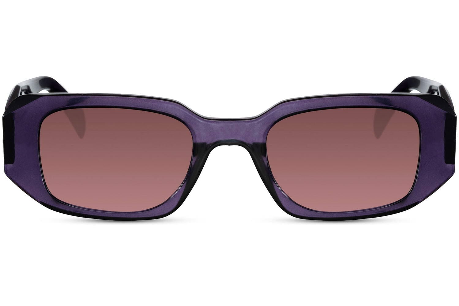 Purple rectangle sunglasses. Brown lenses. Purple frames. UV400 protected.