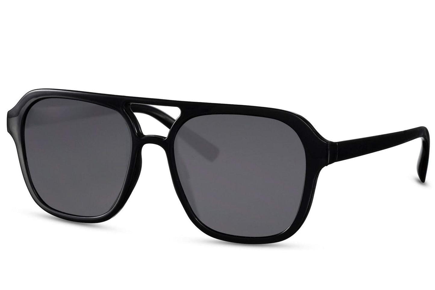 Retro aviator sunglasses. Black lenses and black frames. Fully UV400 protected.