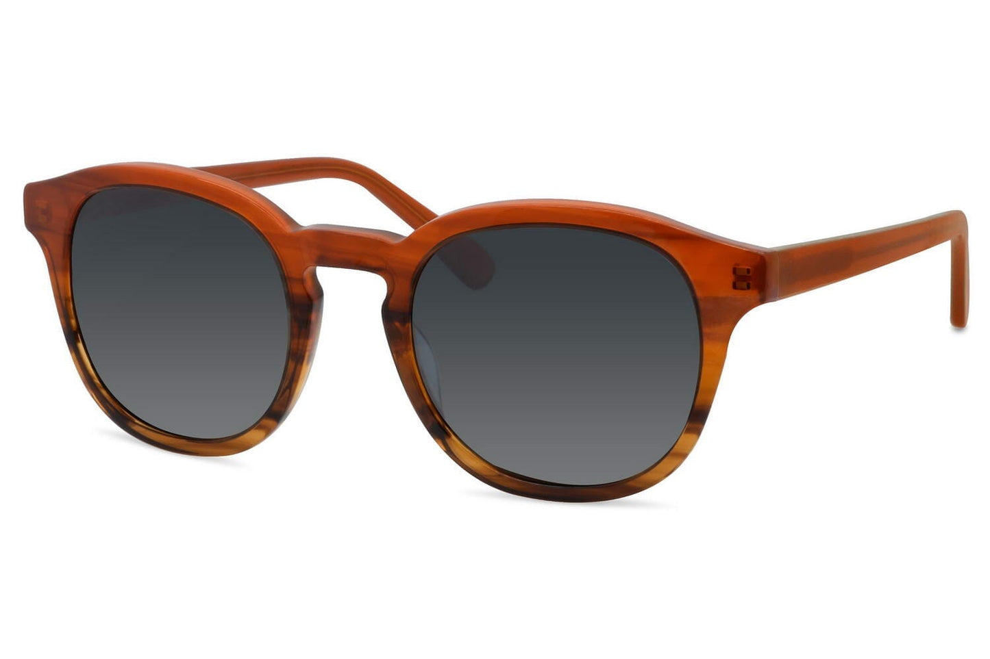 Round 70's sunglasses. Black lenses. Keyhole nose bridge look. Wood effect brown colour frames.