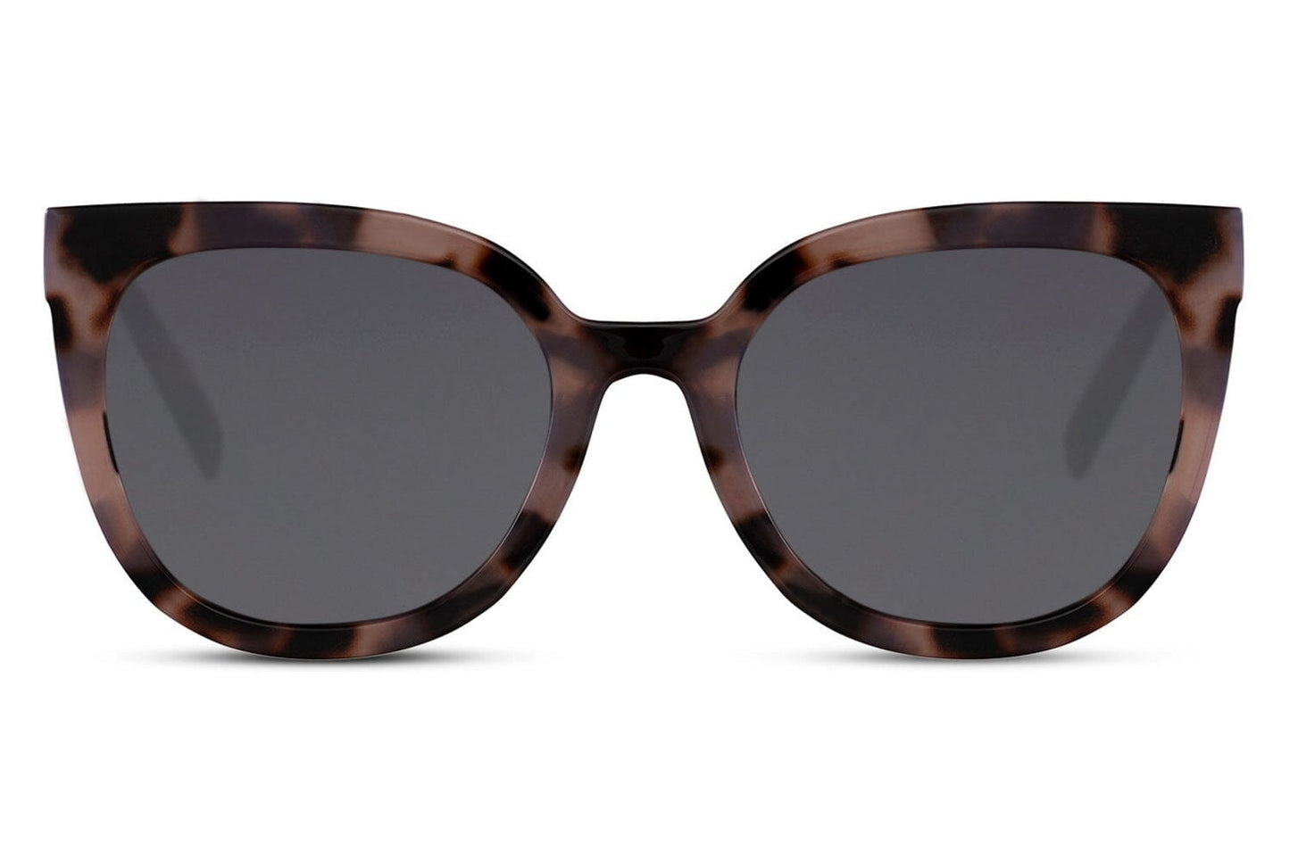 Round cat eye sunglasses. Black lenses. Tortoiseshell frames. UV400 protected.