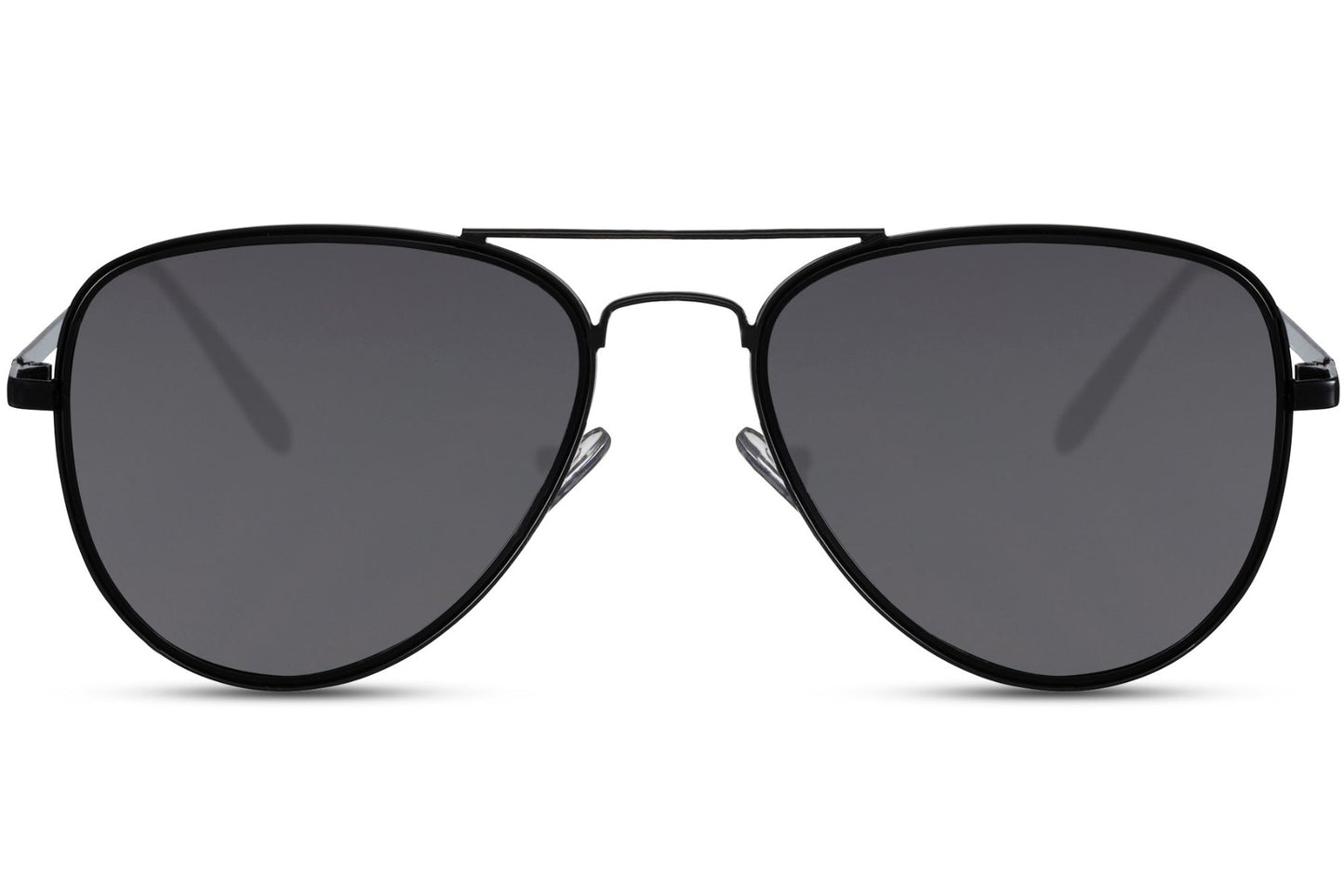 Black aviator frames sunglasses and black lenses.