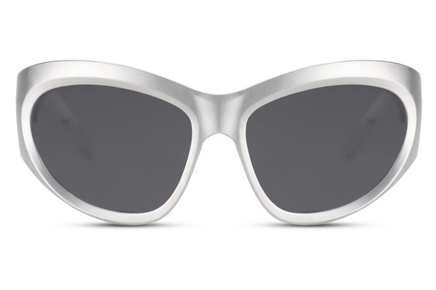 Silver shield sunglasses. Large silver with grey lenses.