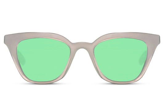 Wide cat eye sunglasses. Green lenses. UV400 protected