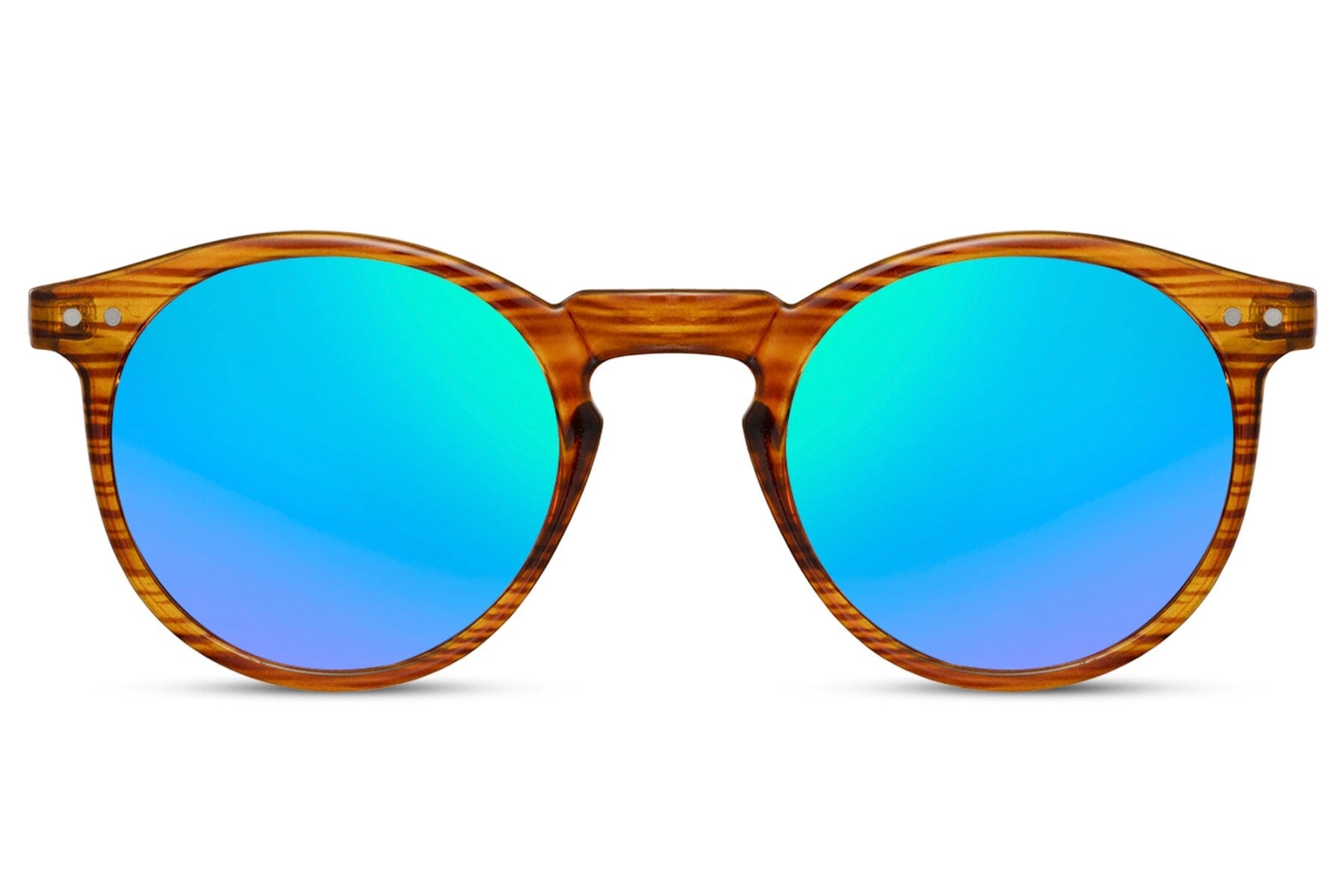 wood effect round sunglasses. Uv400 protected. Made from recycled materials.