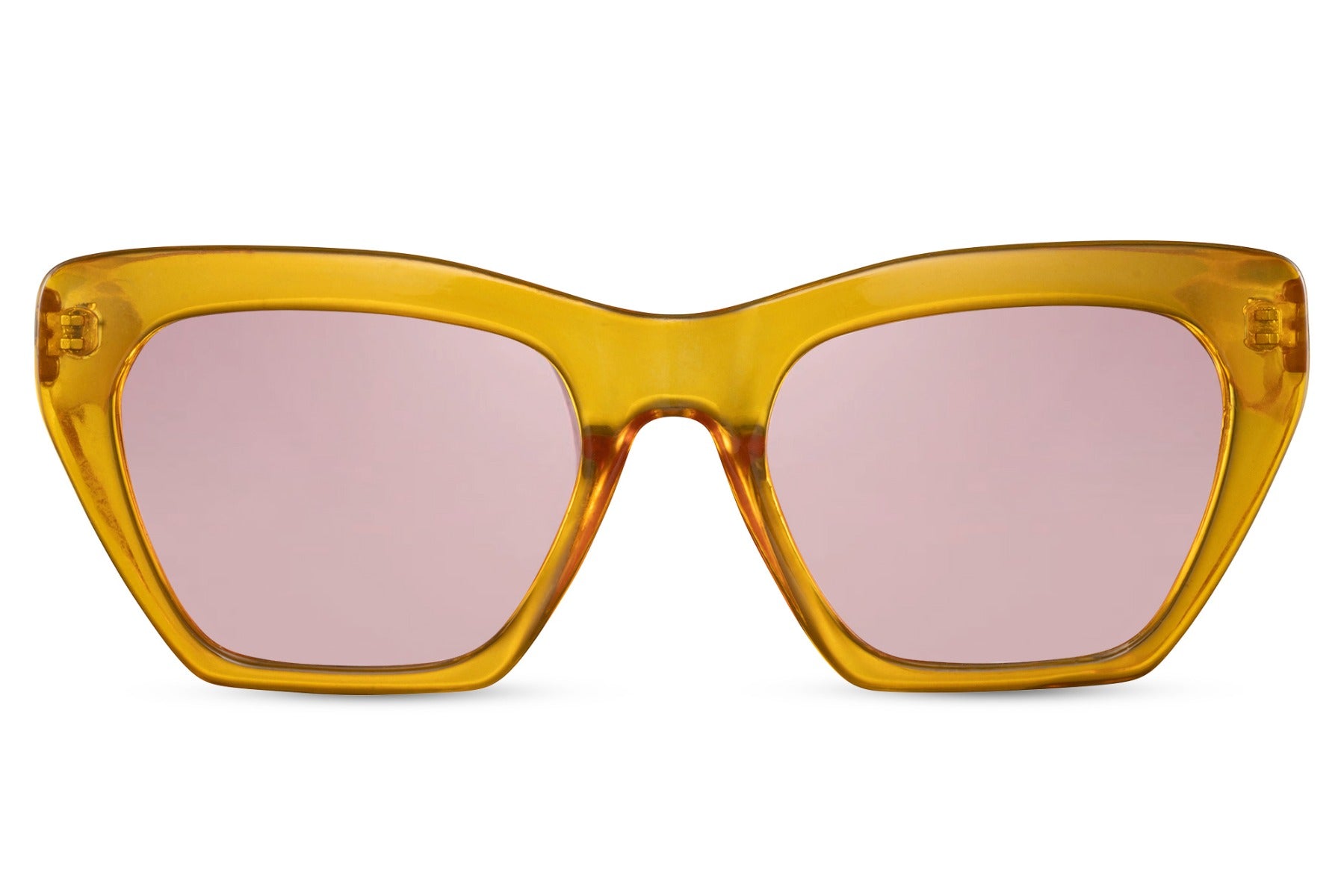 yellow cat eye glasses. sturdy frames.